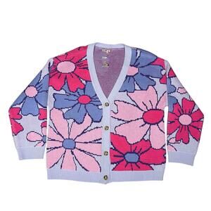 Bailey Rose Floral Knit Oversized Cardigan Sweater M Purple Pink Coquette Retro